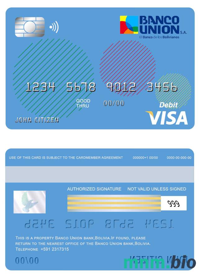 Bolivia Banco Union bank przykład karty visa w formacie PSD